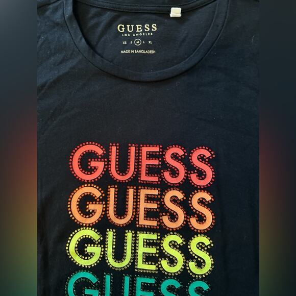 GUESS BLACK GILLIAN T SHIRT Women’s RHINESTONES SHORT SLEEVE PRIDE COLOR Size M - Picture 5 of 5